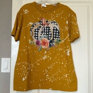 Lucky Friends Mustard Bleached Pumpkin Floral Graphic T Shirt Womens‎ Lrande